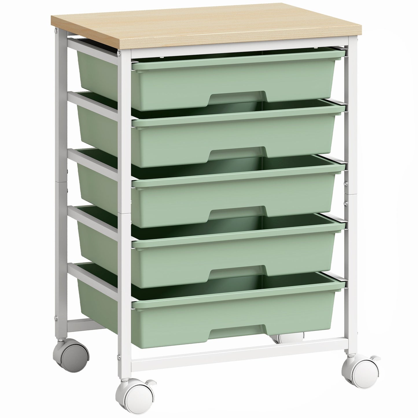 6-Tier Storage Trolley on Wheels, Metal Kitchen Rolling Cart with 5 Pull-Out Drawers, Kitchen Storage Rack for Living Room, Dining Room, Bedroom, Bathroom, Green