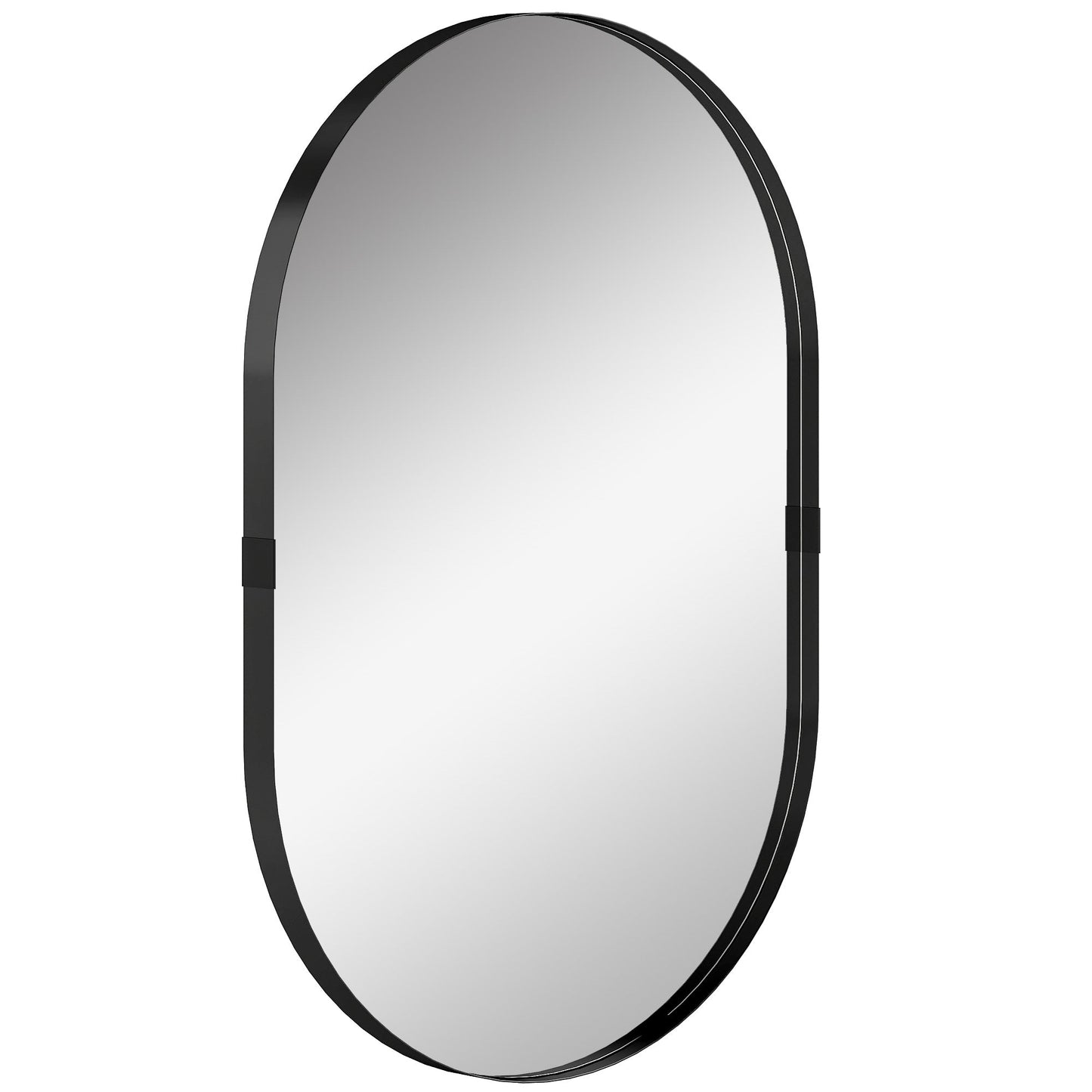 Wall Mirror with Elevated Aluminium Alloy Frame, 60 x 90 cm Bathroom Mirror with Tempered Glass for Living Room, Bedroom, Hallway, Black