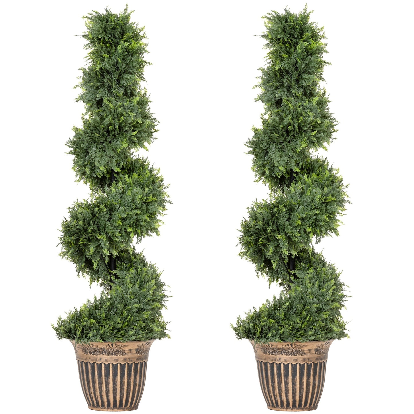 Set of 2 Decorative Artificial Plants Topiary Spiral Cypress Trees in Pot, Fake Plants for Home Indoor Outdoor Decor, 120cm, Green