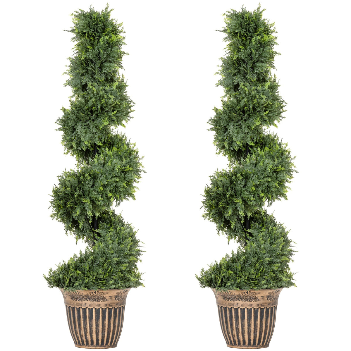 Set of 2 Decorative Artificial Plants Topiary Spiral Cypress Trees in Pot, Fake Plants for Home Indoor Outdoor Decor, 120cm, Green