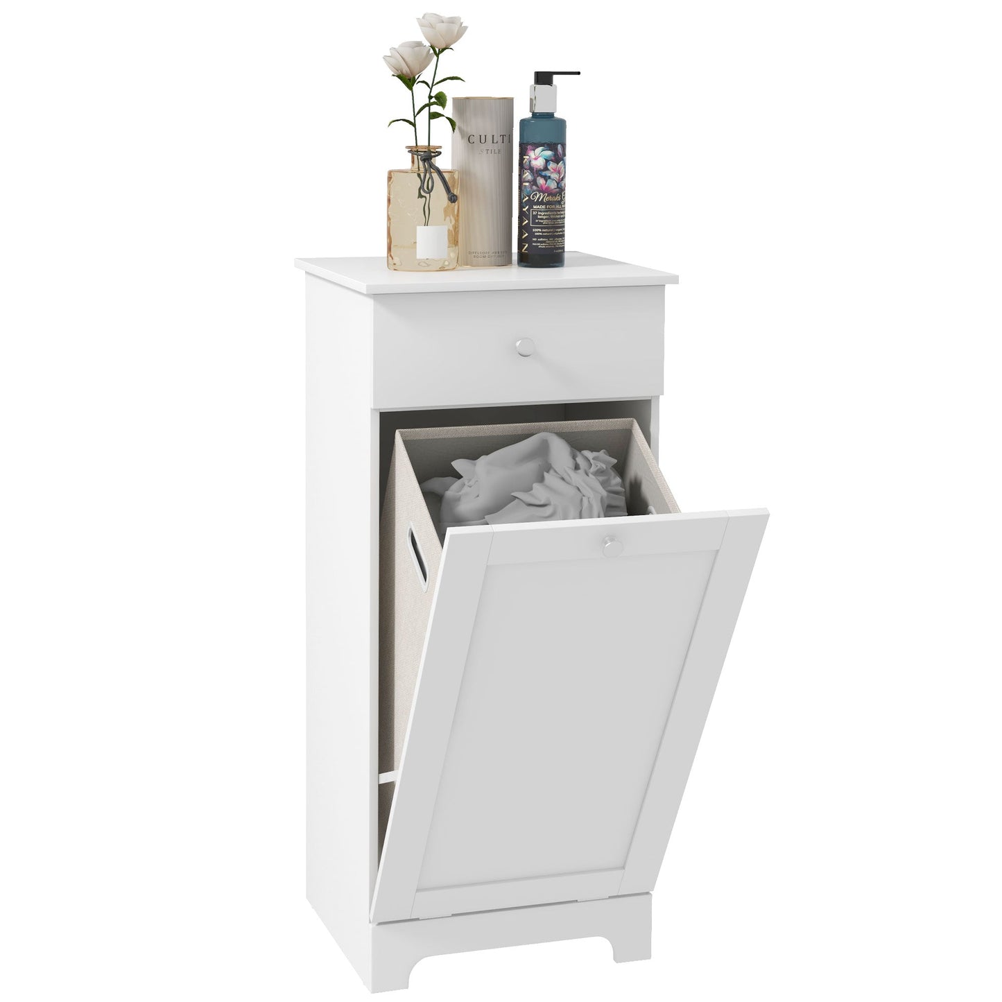 HOMCOM Laundry Cabinet, Bathroom Cabinet with Laundry Basket, Bathroom Storage Unit with Foldable Laundry Hamper and Drawer for Washroom, White