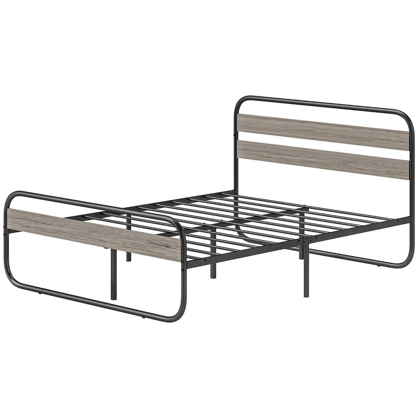 HOMCOM 4ft6 Double Bed Frame, Industrial Style Metal Platform Bed Frame with Under Bed Storage, No Box Spring Needed, Easy Assembly, Grey