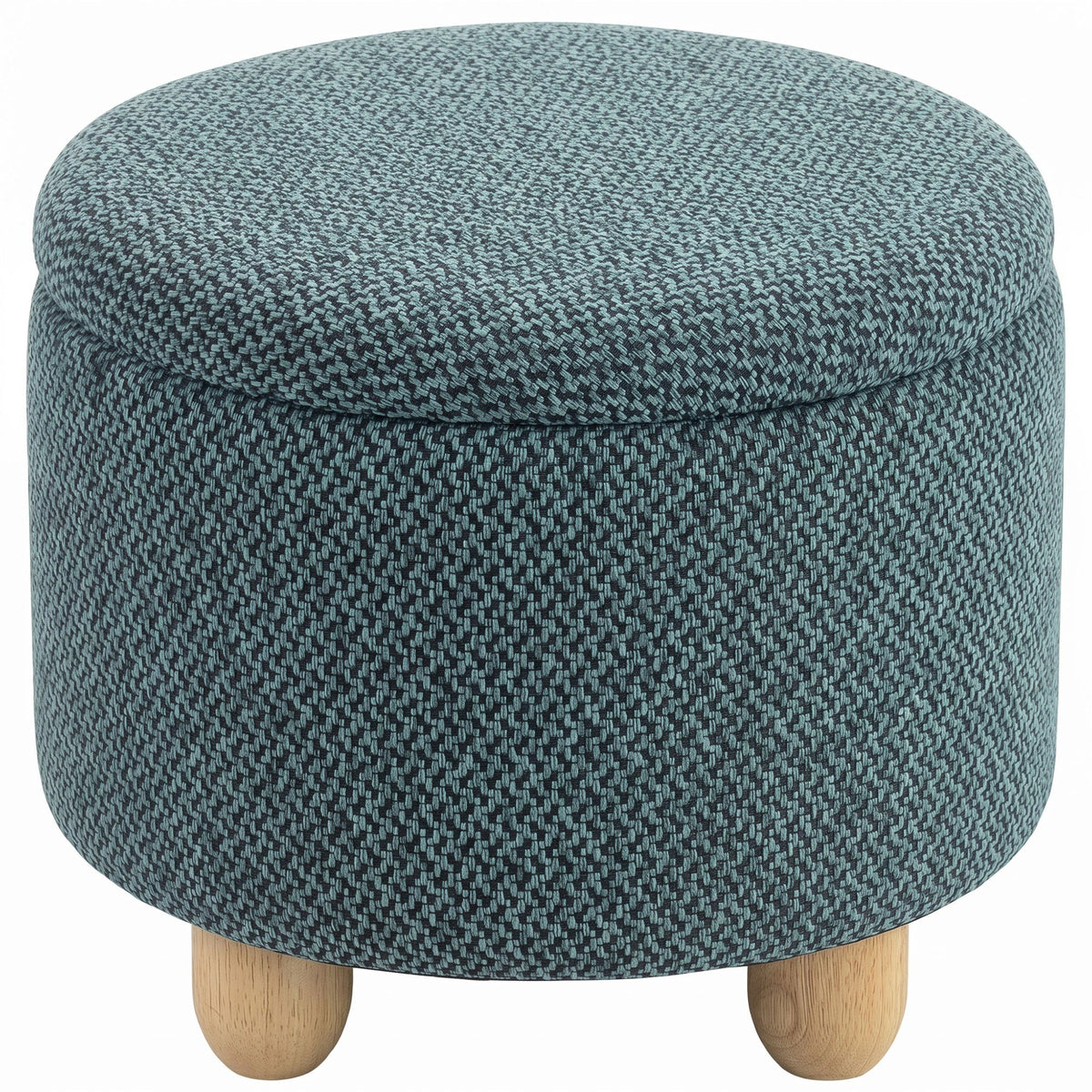 Storage Ottoman, Burlap Fabric Round Small Ottoman Foot Rest with Lid, Rubberwood Legs, End of Bed Bench Footstool for Bedroom, Hallway, Living Room, 38.5 x 38.5 cm, Dark Blue