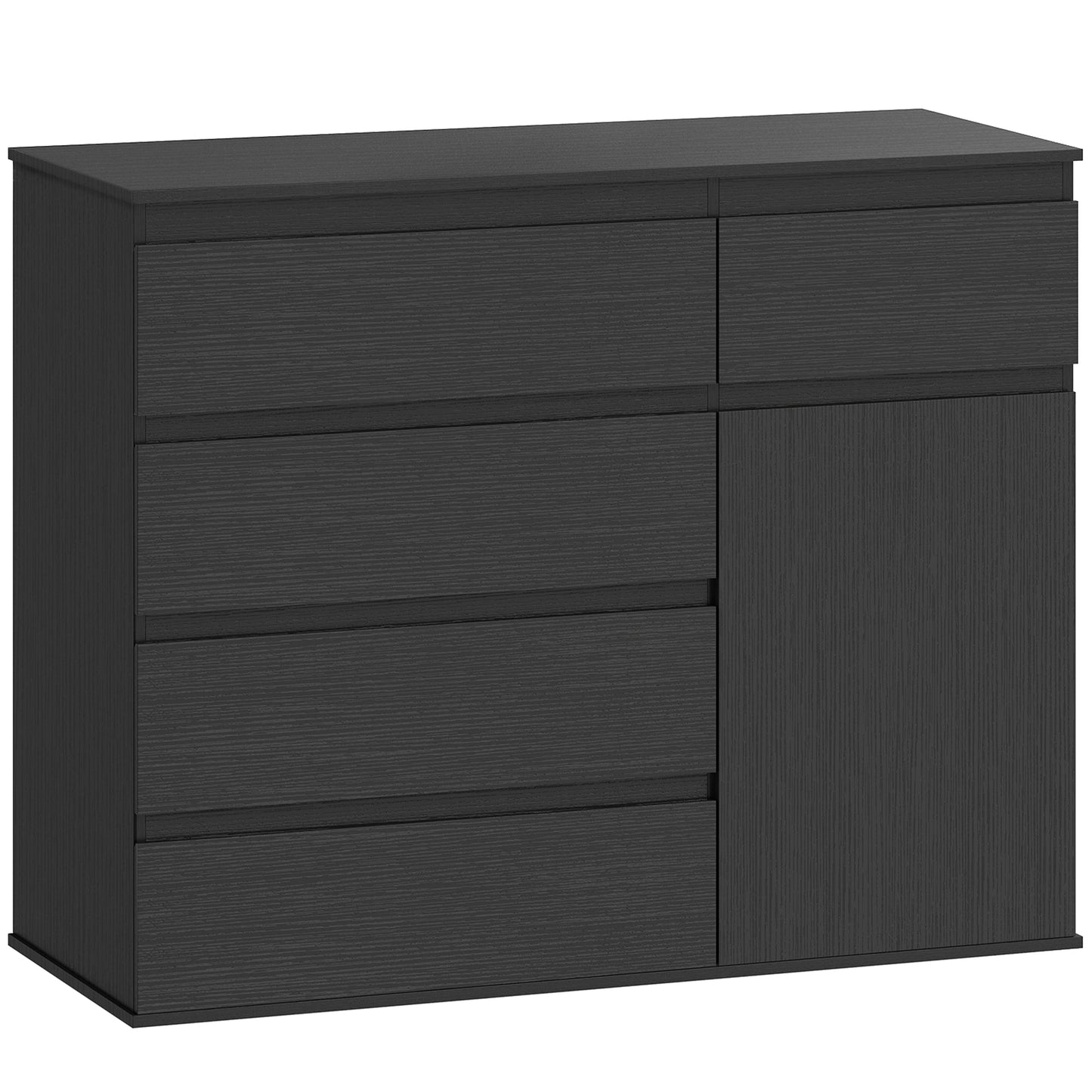 Modern Sideboard, Sideboard Storage Cabinet with 5 Drawers, Adjustable Shelf, Soft-Close Door, Storage Cupboard for Dining Room, Kitchen, Living Room, Black