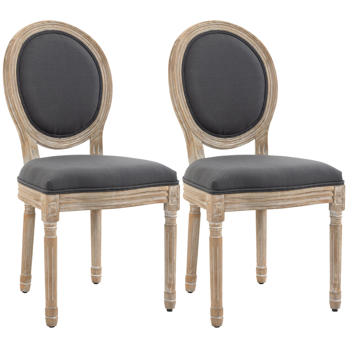 Dining Chairs Set of 2, French-Style Kitchen Chairs, Armless Accent Chairs with Linen Fabric Upholstery, Round Backrest and Solid Wooden Frame, Grey