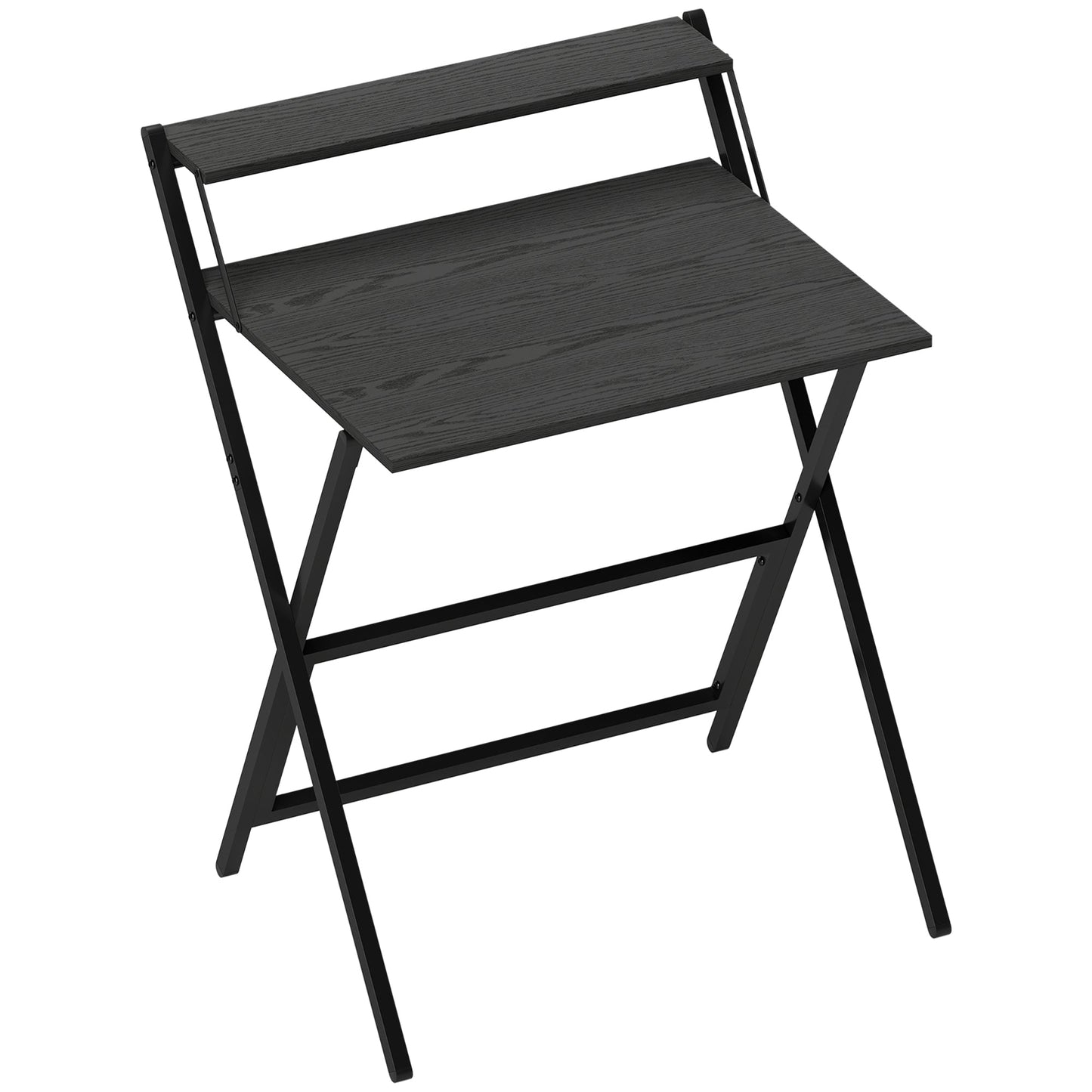 Folding Desk with Monitor Shelf, 70 cm Foldable Computer Desk for Small Spaces, Space Saving Writing Table Workstation for Home Office, Study, Easy Assembly, Black