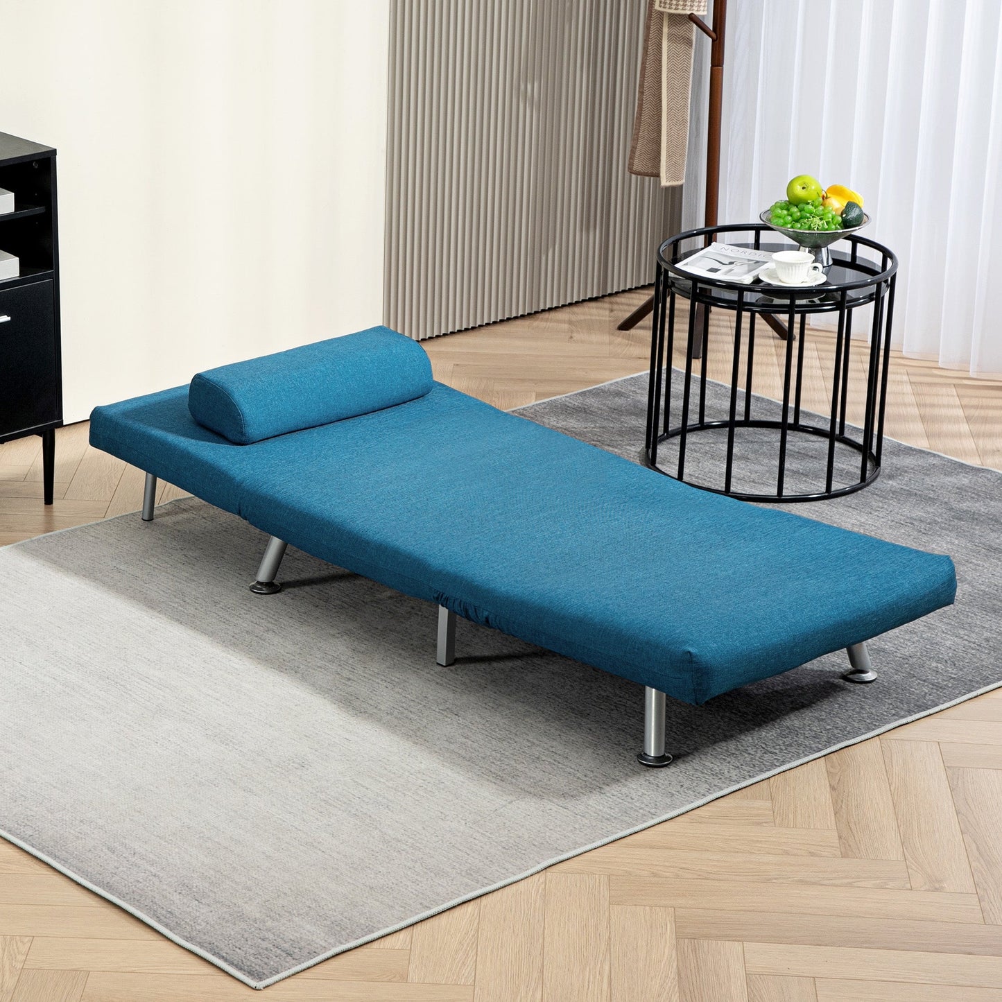 HOMCOM Linen Single Chair Bed, 3-in-1 Convertible Sleeper Chair with Adjustable Backrest, Pillow, for Living Room, Bedroom, Blue