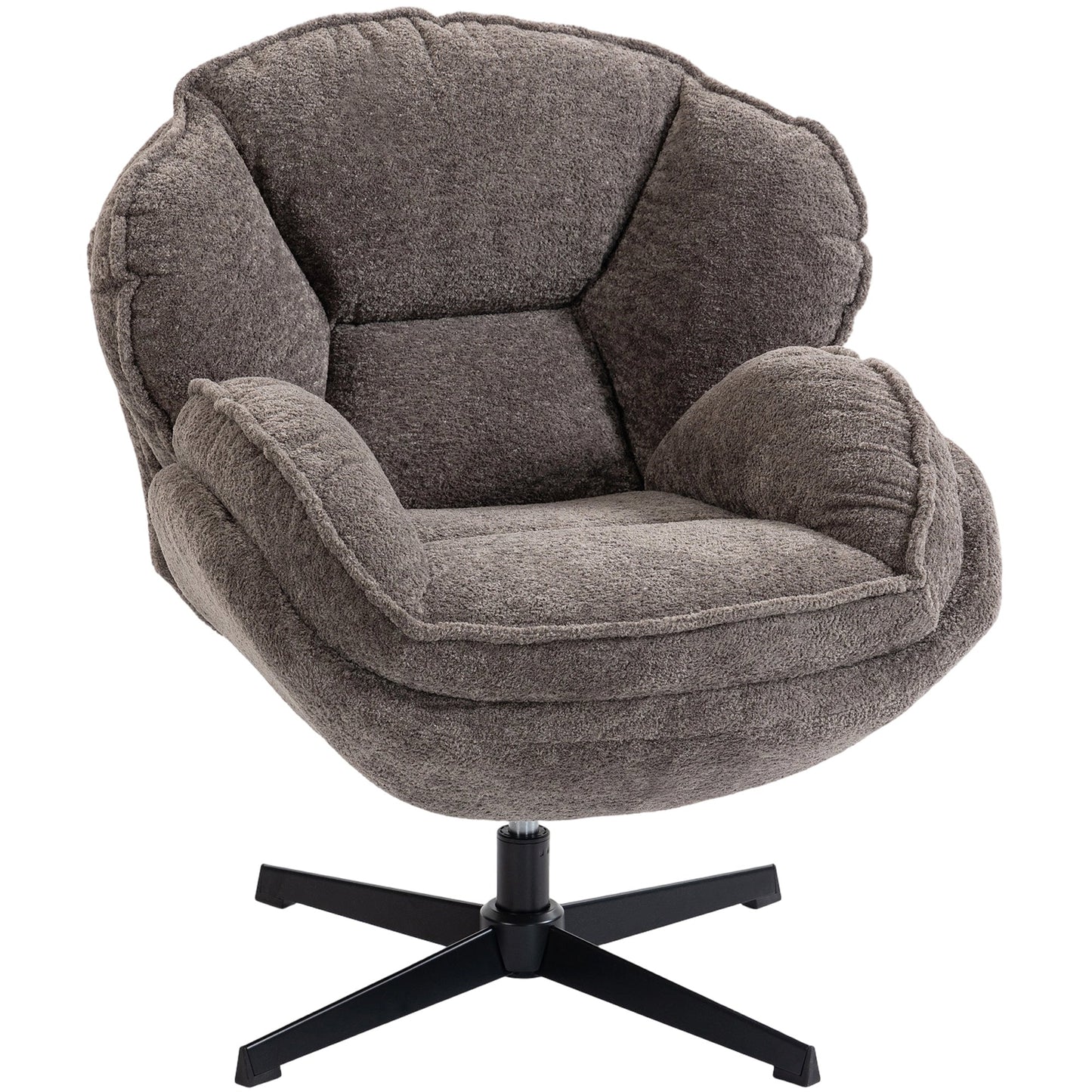 Modern Wingback Accent Chair, Velvet Armchair with 360° Swivel, Four-Star Base, S-Springs, Bedroom Chair for Living Room, Bedroom, Study, Grey