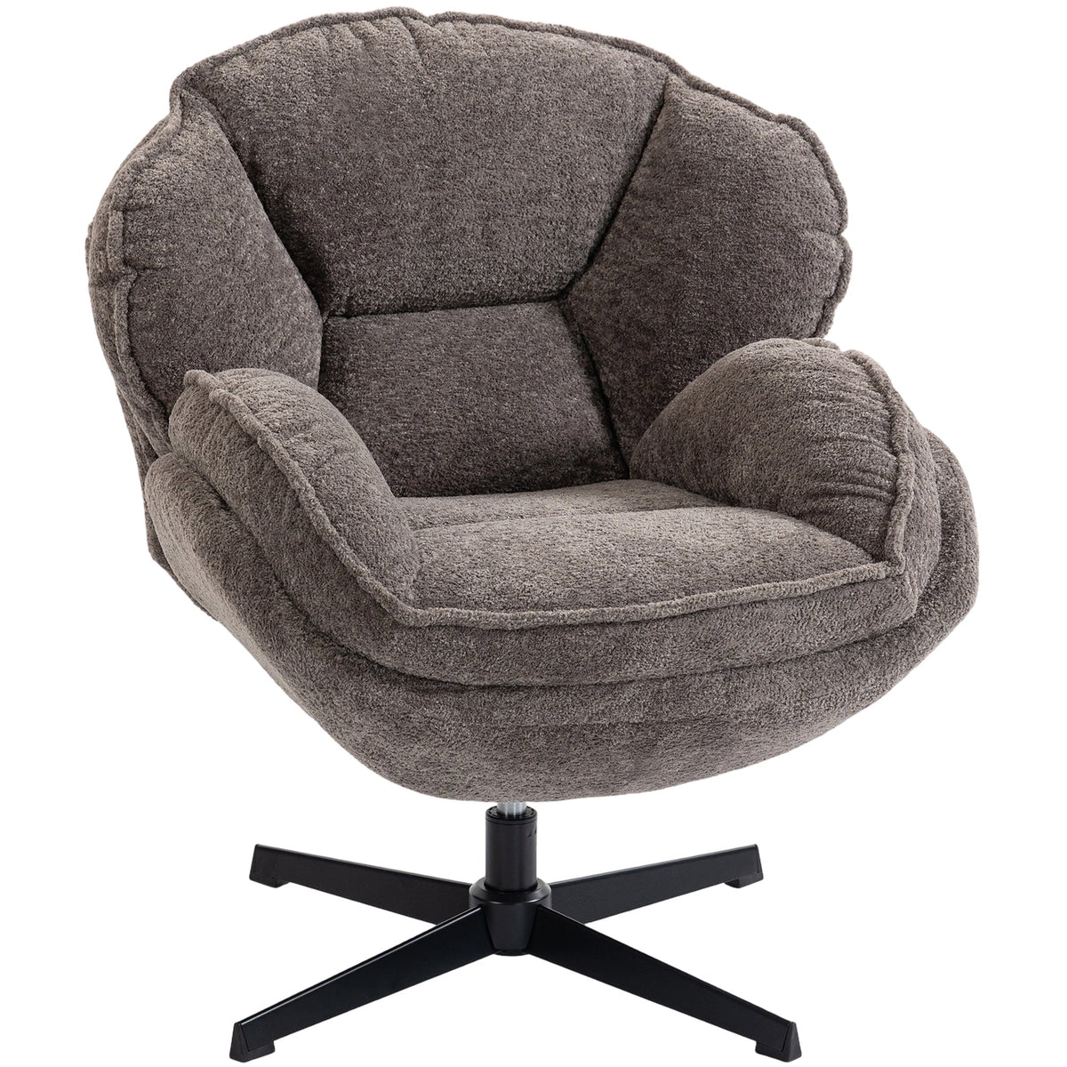Modern Wingback Accent Chair, Velvet Armchair with 360° Swivel, Four-Star Base, S-Springs, Bedroom Chair for Living Room, Bedroom, Study, Grey