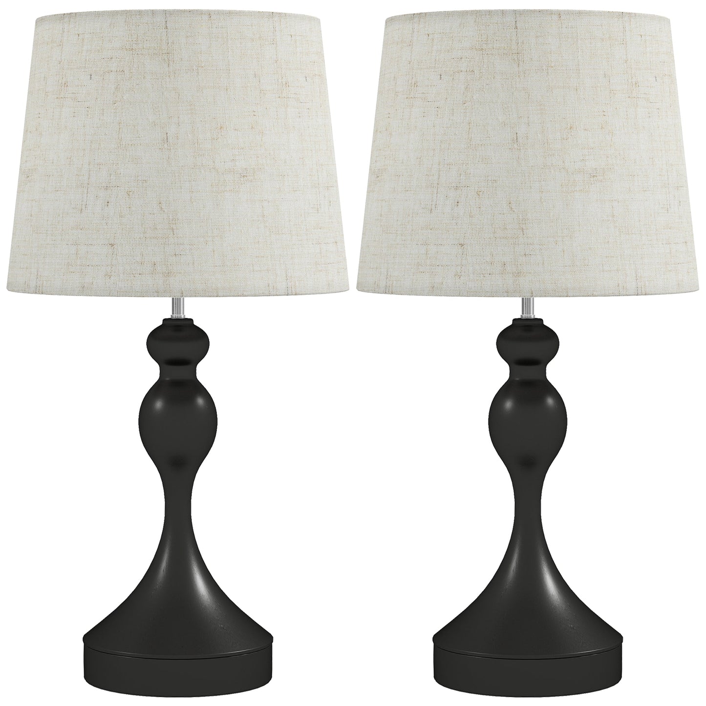 Dimmable Bedside Lamps Set of 2, Modern Table Lamps with 3 Colour Temperatures, USB A+C Charging Ports and Linen Shade for Living Room Bedroom Office, Black