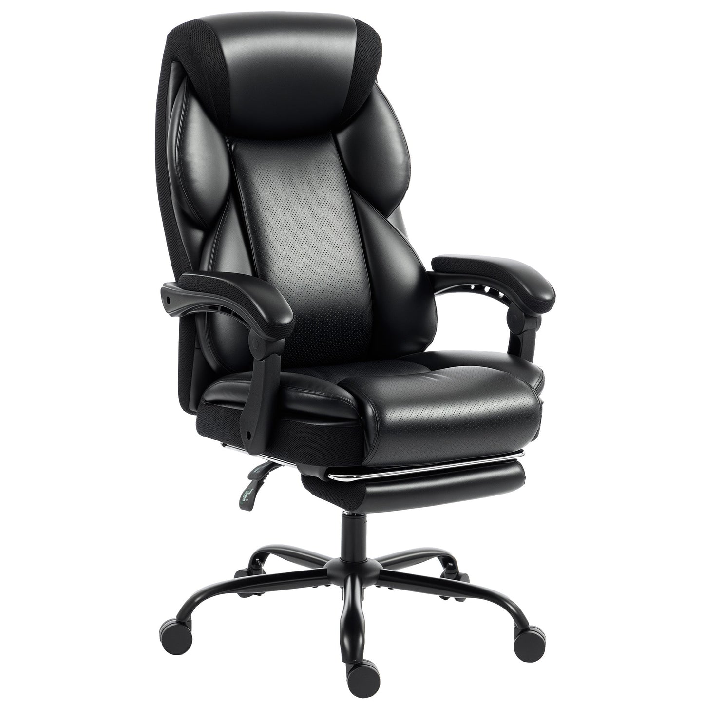 Office Chair, PU Leather Reclining Computer Desk Chair with Footrest, Armrest, Adjustable Height, Swivel Casters, Black