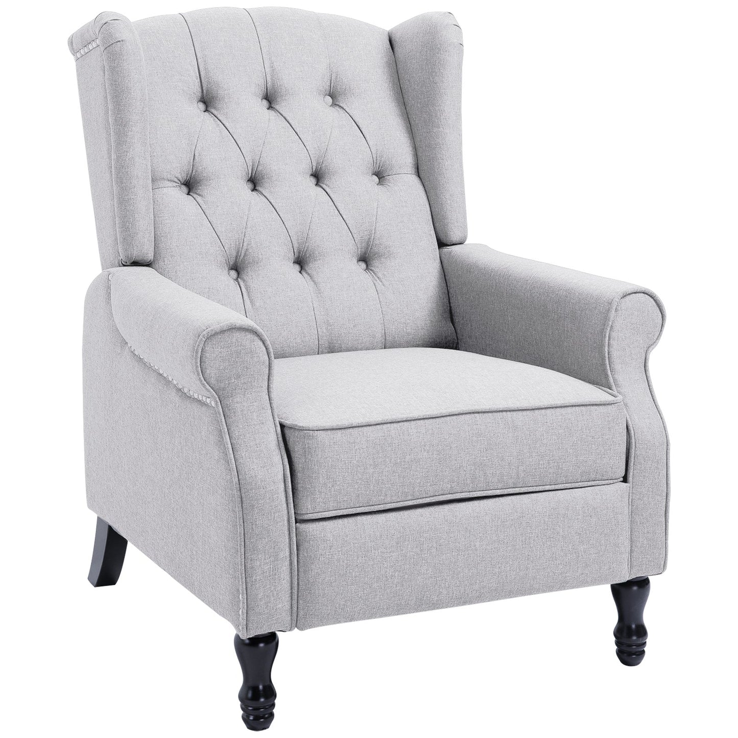 HOMCOM Recliner Armchair, Vintage Reclining Chair with Nail Head Trim, Wingback Chair with Button Tufted Back and Footrest, for Living Room, Light Grey