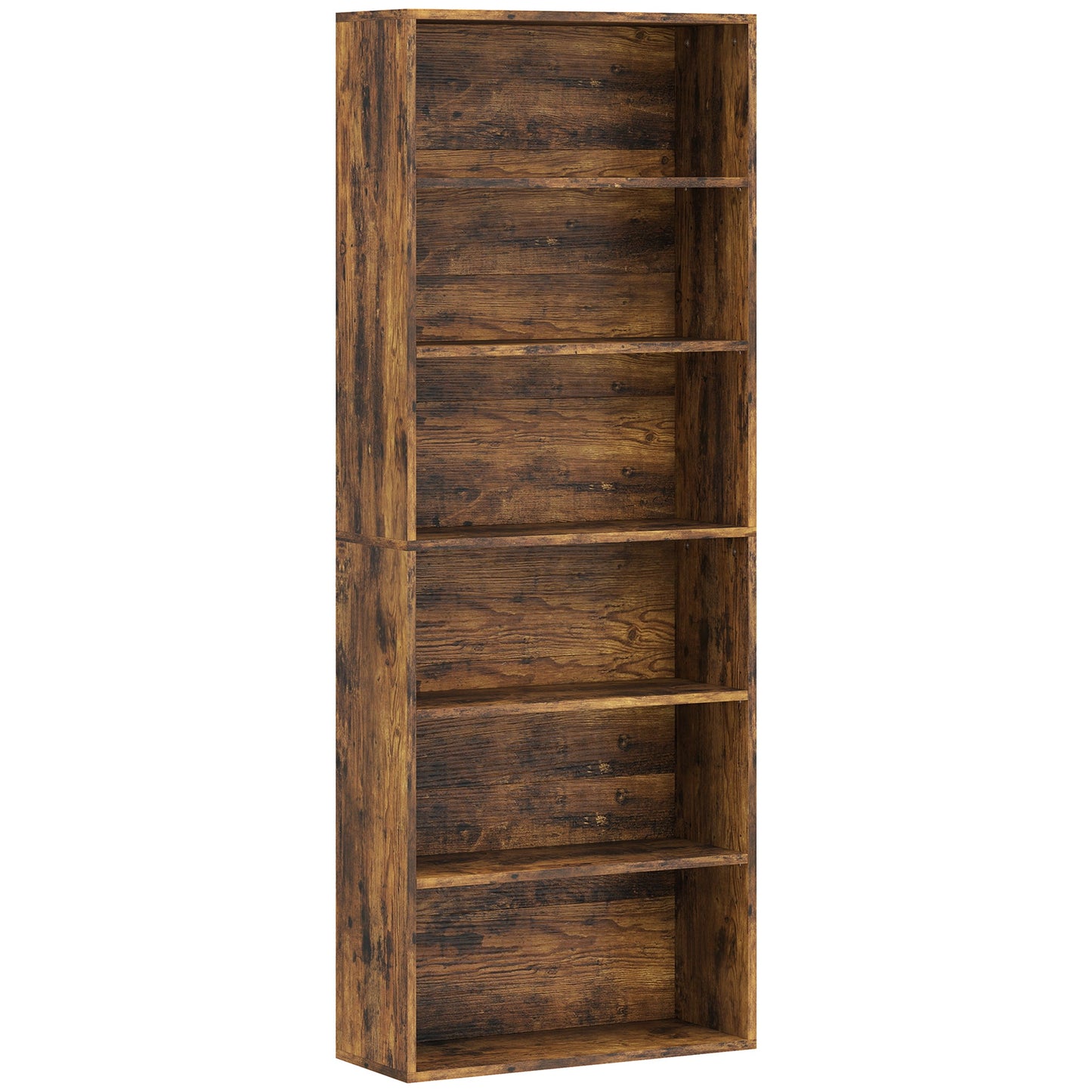 6 Tier Bookshelf, Freestanding Bookcase with Adjustable Shelves, Display Storage Unit for Living Room, Bedroom, Study, 60 x 24 x 158.5 cm, Rustic Brown