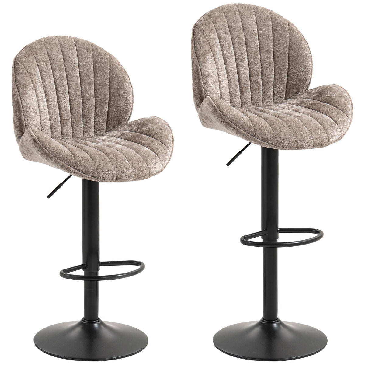 Bar Stools Set of 2, Swivel Counter Height Barstools with Back, Adjustable Height and Footrest, Chenille Upholstered Modern Bar Chairs for Kitchen Island, Dining Room, Brown