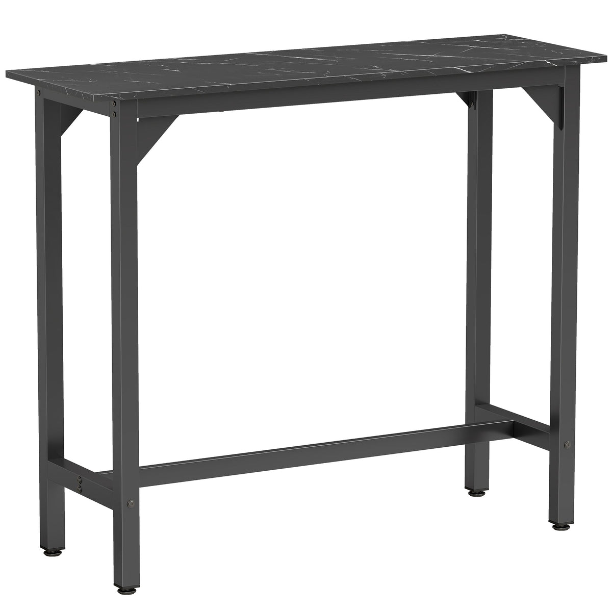 Rectangular Bar Table, Marble Effect Pub Coffee Table with Adjustable Footpads, Metal Frame, for Small Space, Breakfast Dining, Kitchen, Living Room, Industrial, Black Marble Effect