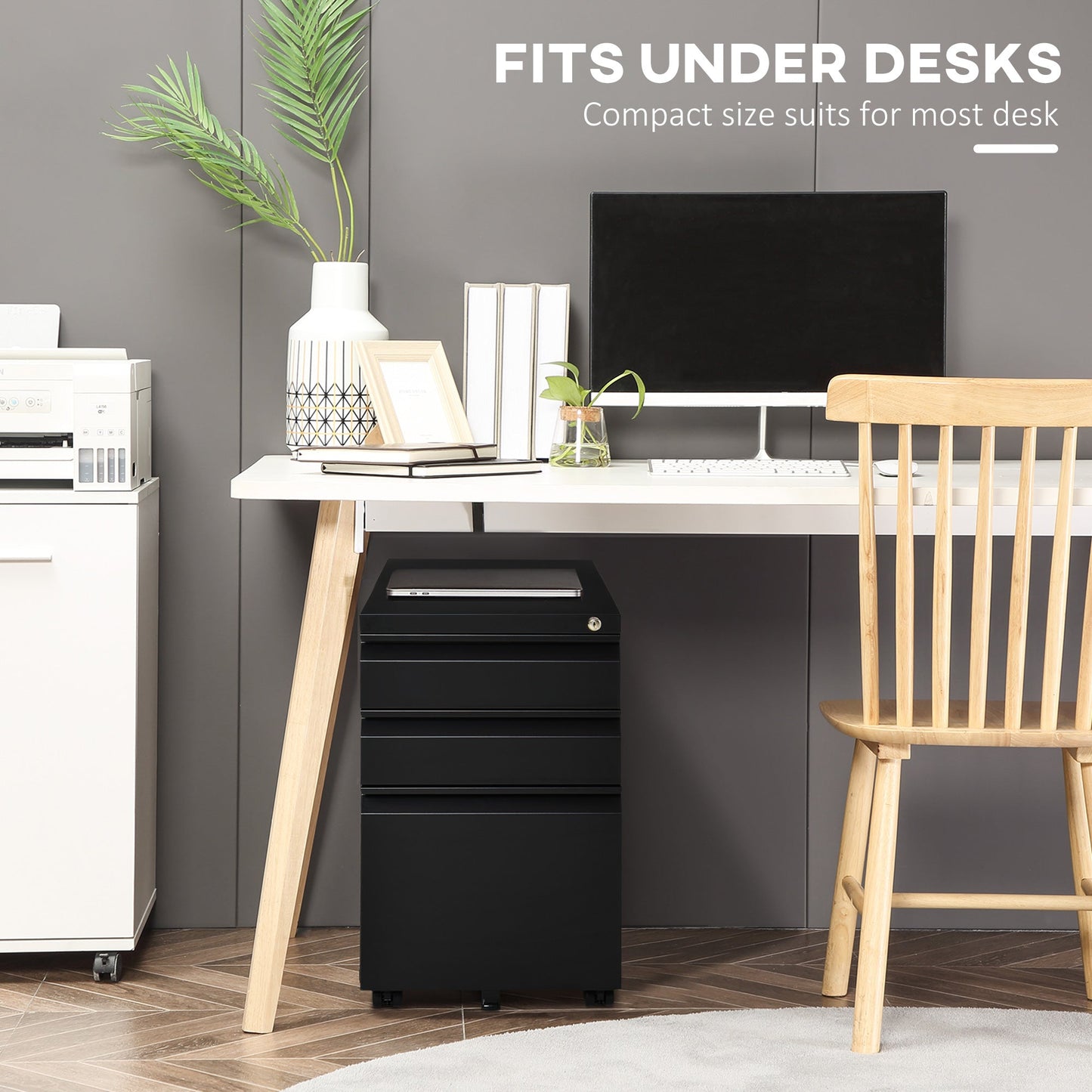 Vinsetto Mobile Vertical File Cabinet Lockable Metal Filling Cabinet with 3 Drawers Anti-tilt Design for Letter A4 Legal Size Fully Assembled Except Casters Black