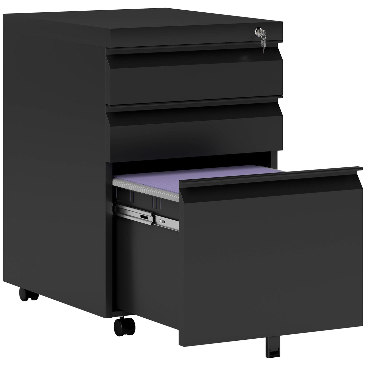 Vinsetto Mobile Vertical File Cabinet Lockable Metal Filling Cabinet with 3 Drawers Anti-tilt Design for Letter A4 Legal Size Fully Assembled Except Casters Black