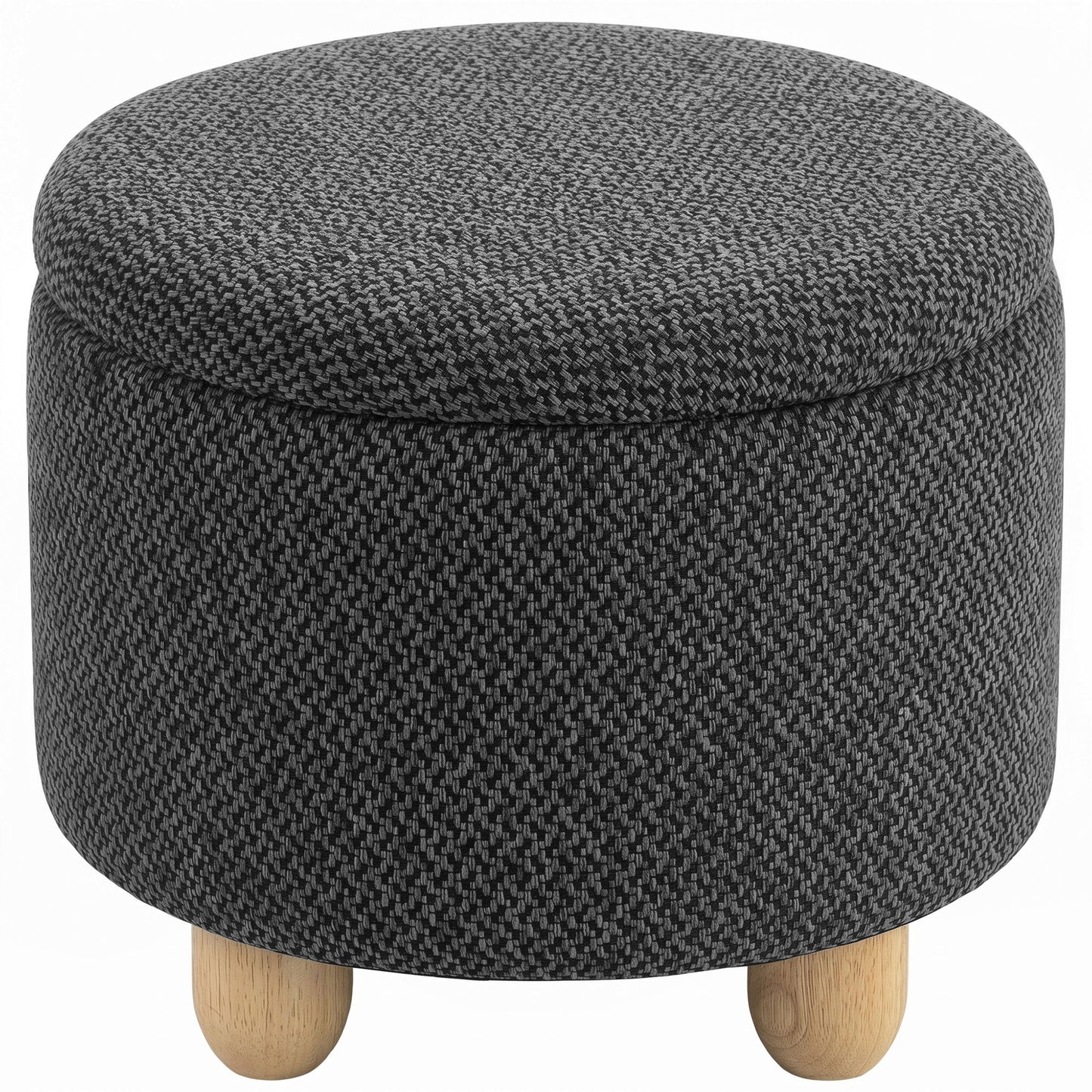 Storage Ottoman, Burlap Fabric Round Small Ottoman Foot Rest with Lid, Rubberwood Legs, End of Bed Bench Footstool for Bedroom, Hallway, Living Room, 38.5 x 38.5 cm, Dark Grey