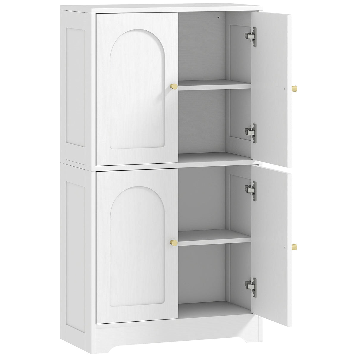 110cm Kitchen Cupboard, Freestanding Kitchen Storage Cabinet with 4 Arched Doors and 2 Adjustable Shelves, Modern Pantry Cupboard for Dining Room, White
