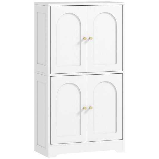 110cm Kitchen Cupboard, Freestanding Kitchen Storage Cabinet with 4 Arched Doors and 2 Adjustable Shelves, Modern Pantry Cupboard for Dining Room, White
