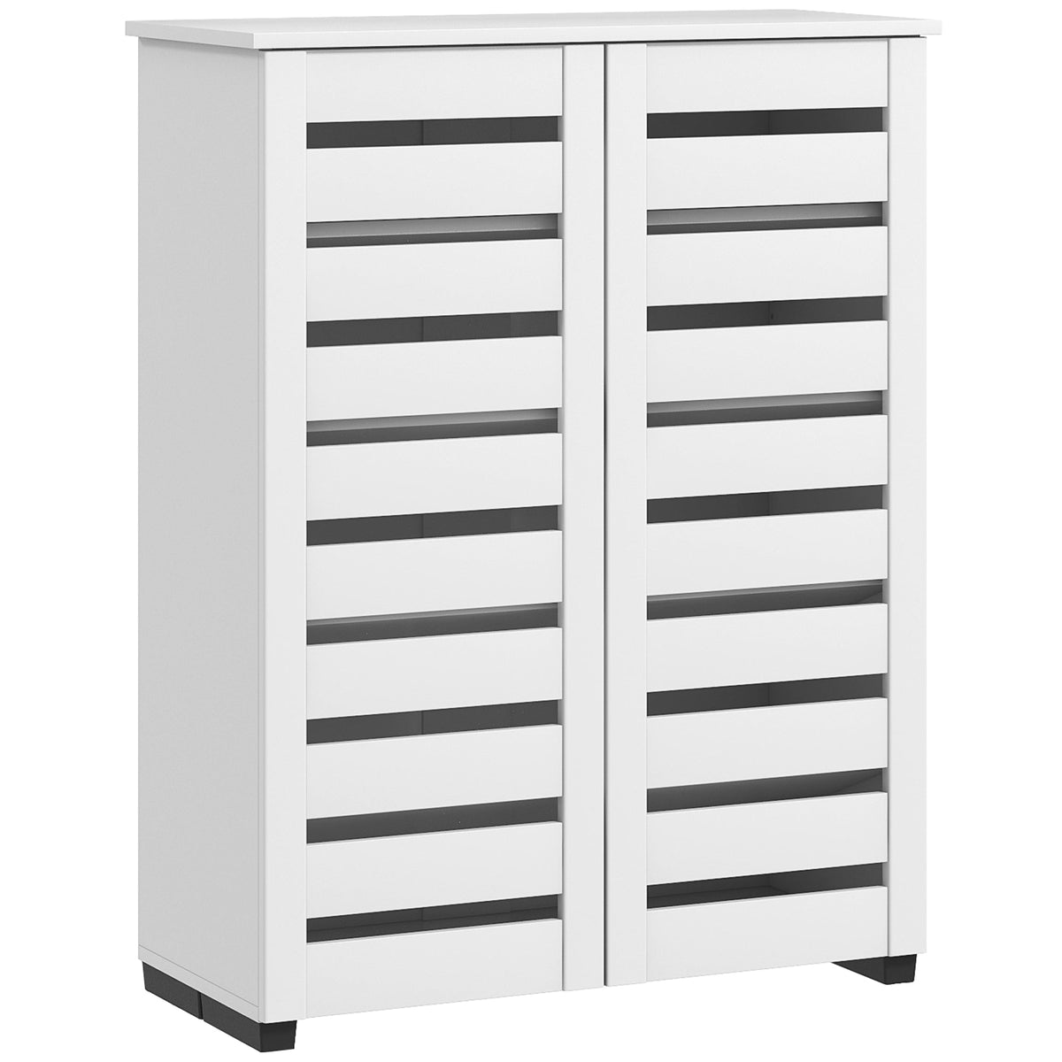 Narrow Shoe Cabinet for Entryway, 5-Tier Slim Shoe Storage Cabinet with 2 Slatted Doors and Adjustable Shelves for 15 Pairs, White