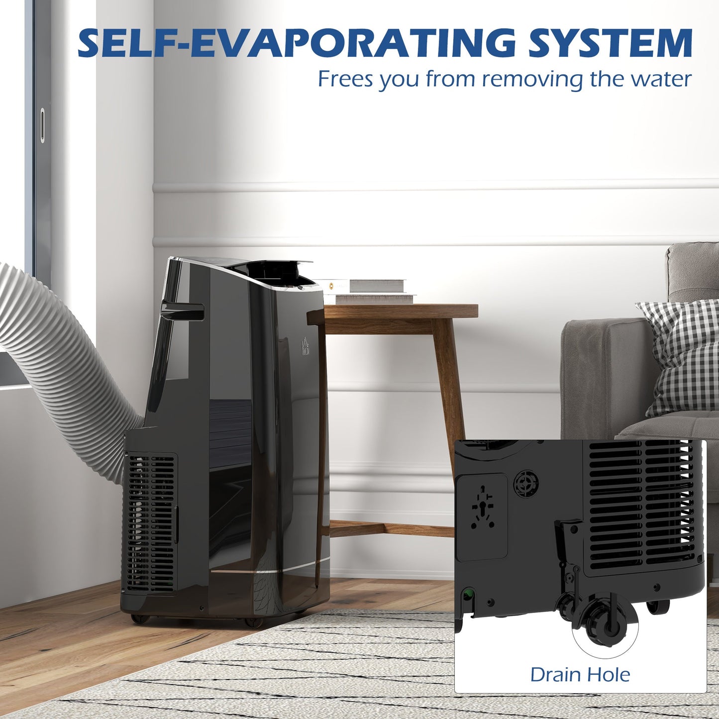 HOMCOM 14000 BTU Portable Air Conditioner, Smart Home WiFi Compatible, 4 in 1 Dehumidifier Cooler Fan, with Sleep Mode, Remote, 24H Timer, Window Venting Kit, An Energy Efficiency, Black, 35m²