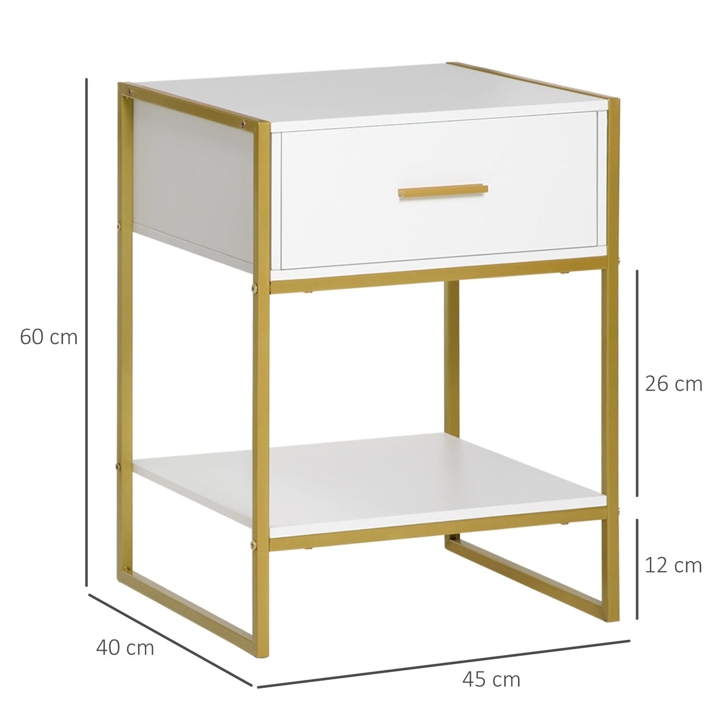 HOMCOM Bedside Table Set of 2, Modern Side Table with Drawer and Shelf, Nightstand for Bedroom, White