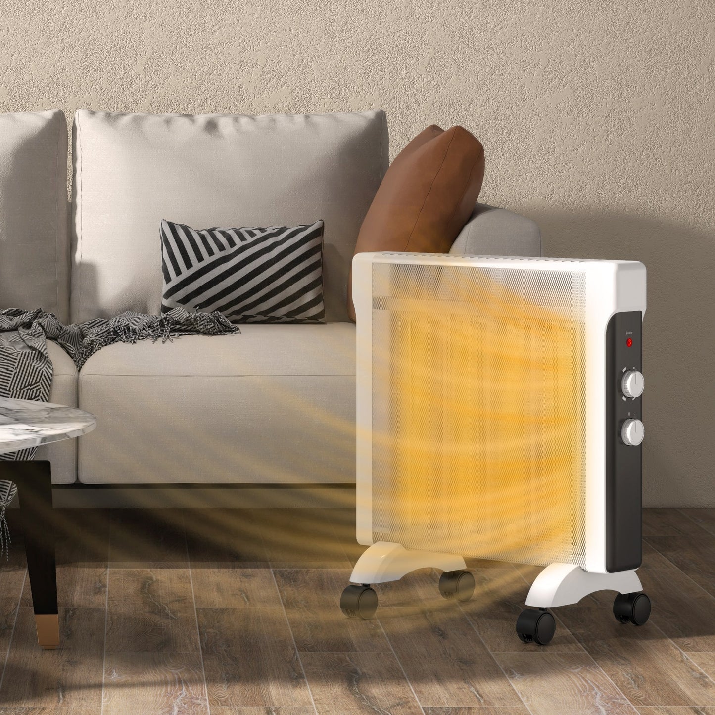 HOMCOM 2000W Mica Oil Free Panel Heater, Portable Convection Space Heater with Tip-over and Overheat Protection, 2 Heat Settings, Electric Heater for Home Office, Bedroom, White