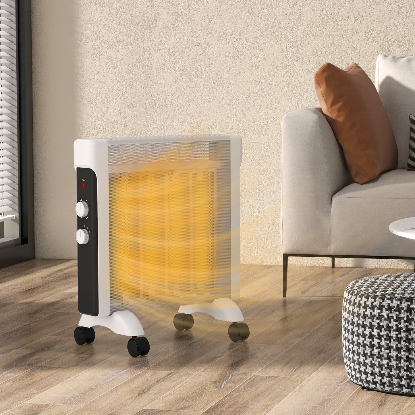 HOMCOM 2000W Mica Oil Free Panel Heater, Portable Convection Space Heater with Tip-over and Overheat Protection, 2 Heat Settings, Electric Heater for Home Office, Bedroom, White