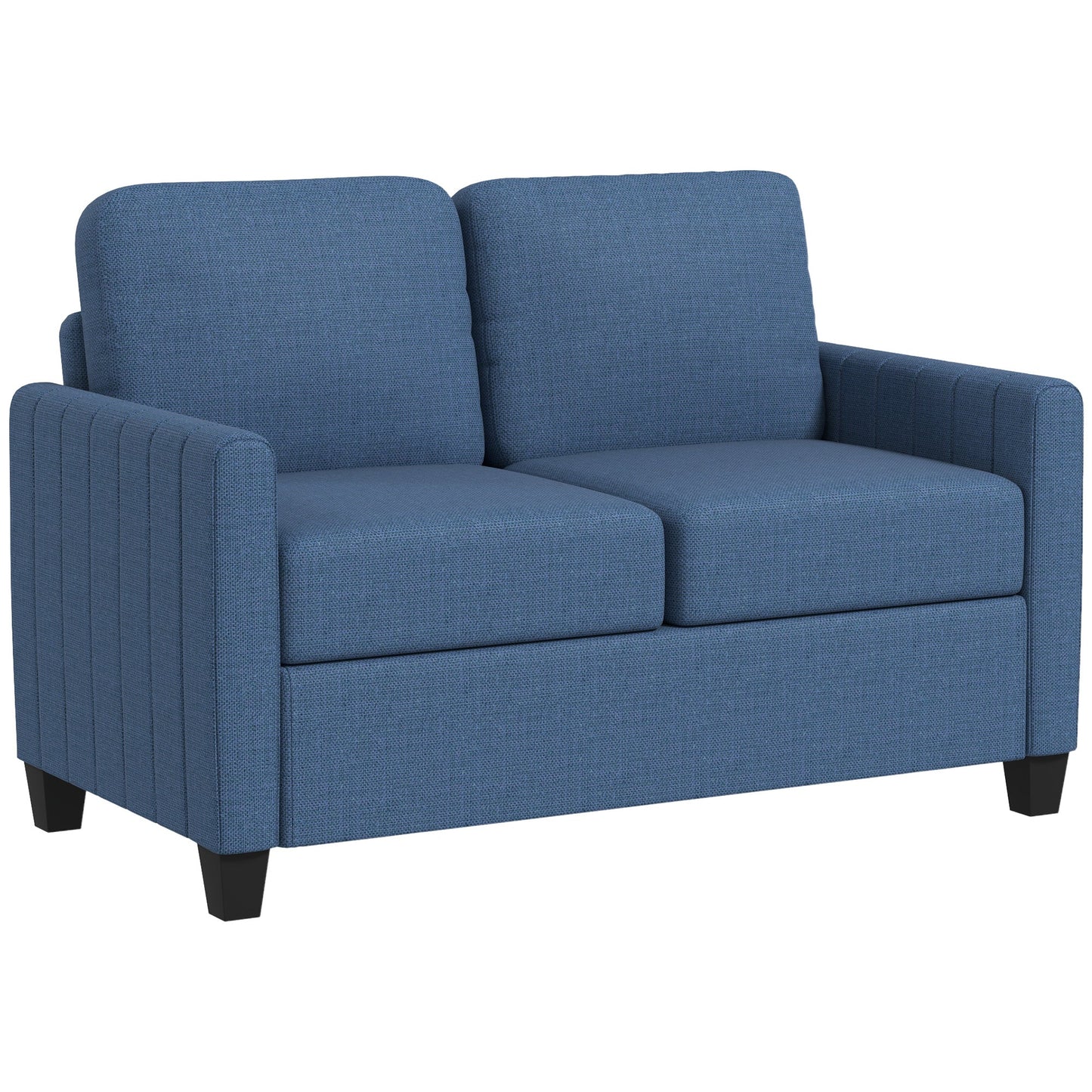HOMCOM 2 Seater Sofa, Channel Tufted Modern Fabric Couch, Comfy Upholstered Small Sofa Loveseat with Spring Cushion, Back Pillow, for Living Room, Bedroom, Office, Blue