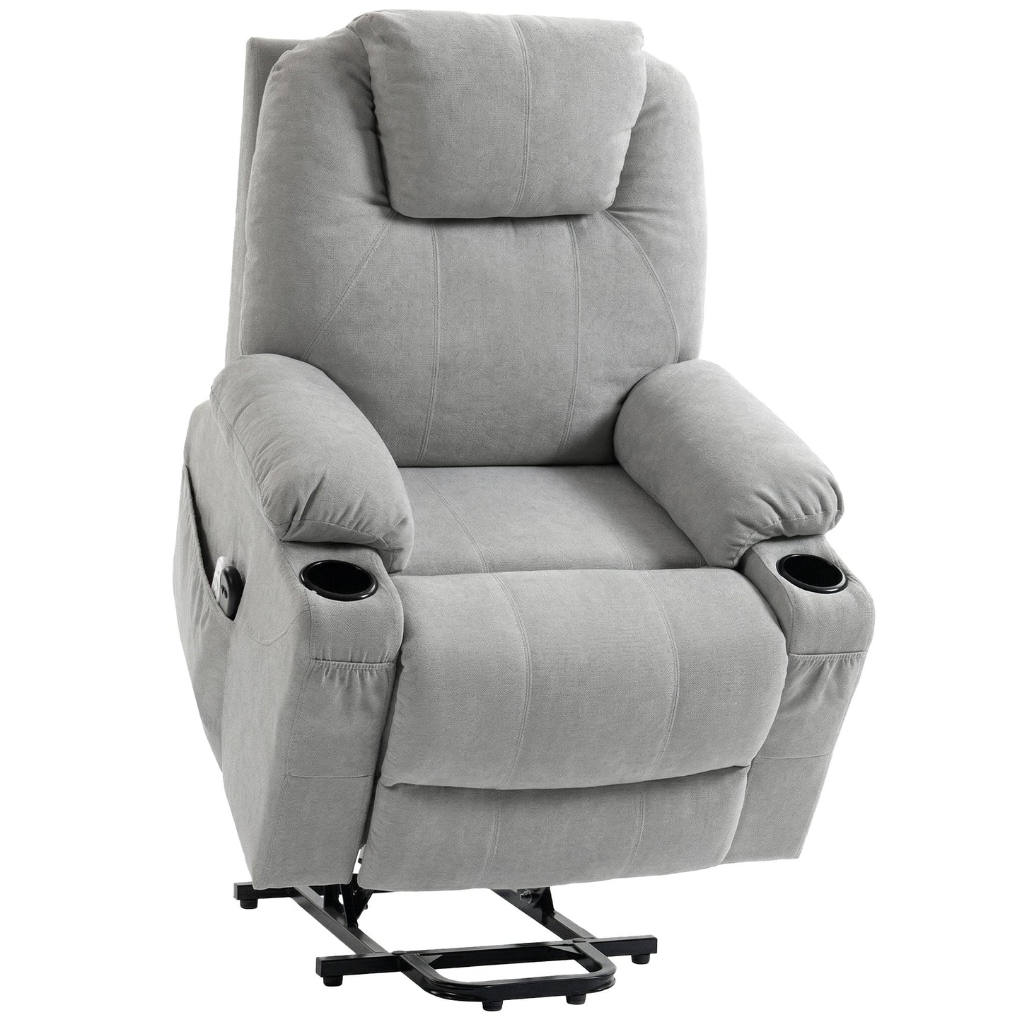 Power Lift Recliner Chair with Vibration Massage and Heat, Electric Lift Chair with Pocket Spring & Wide Backrest, Fabric Riser and Reclining Armchair with Remote, Side Pockets, Light Grey