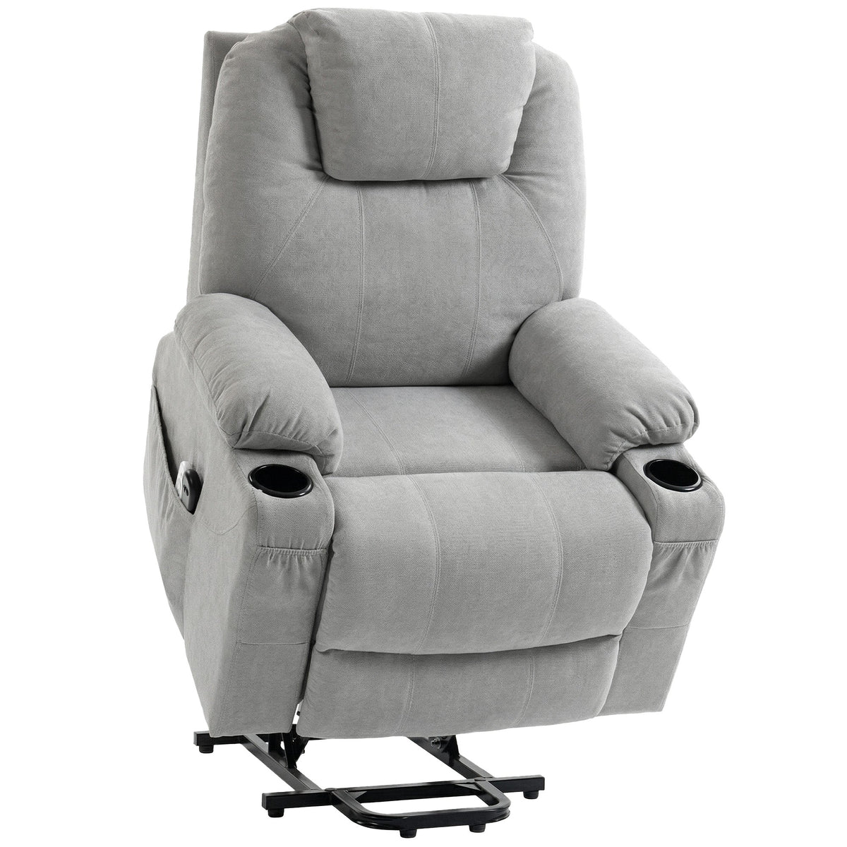 Power Lift Recliner Chair with Vibration Massage and Heat, Electric Lift Chair with Pocket Spring & Wide Backrest, Fabric Riser and Reclining Armchair with Remote, Side Pockets, Light Grey