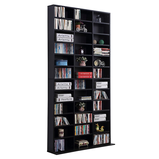 1116 CD/ 528 DVD Storage Unit, Media Storage Shelf, Wooden Display Unit with Adjustable Shelves, 102 x 195 cm, Black