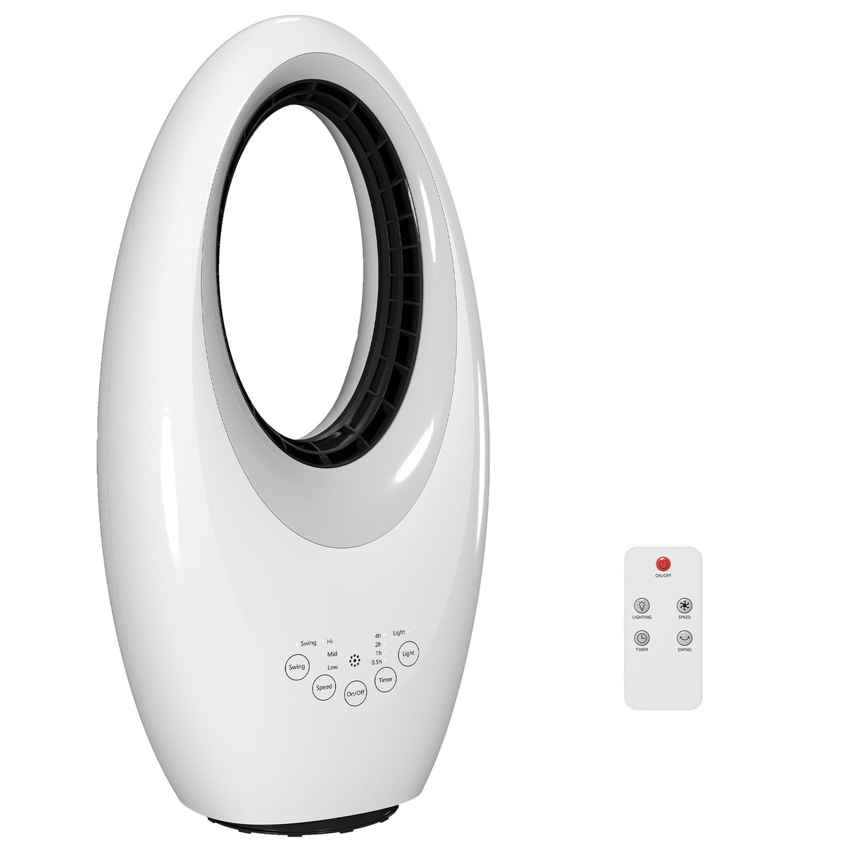 Bladeless Tower Fan for Bedroom, 36dB Standing Cooling Fan with 60° Oscillating, LED Lights, 3 Speeds, 7.5H Timer, Remote Control, White