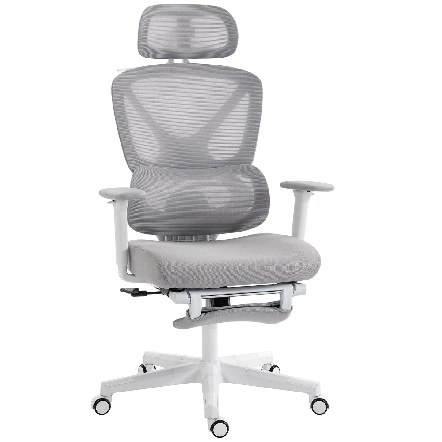 Ergonomic Office Chair, Mesh Desk Chair with 3D Armrests, Rotatable Headrest, Adjustable Lumbar Support, Coat Hanger, Footrest for Home Office, Grey