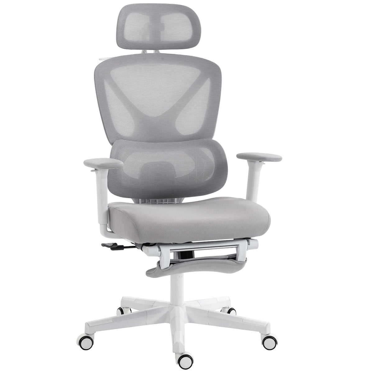 Ergonomic Office Chair, Mesh Desk Chair with 3D Armrests, Rotatable Headrest, Adjustable Lumbar Support, Coat Hanger, Footrest for Home Office, Grey