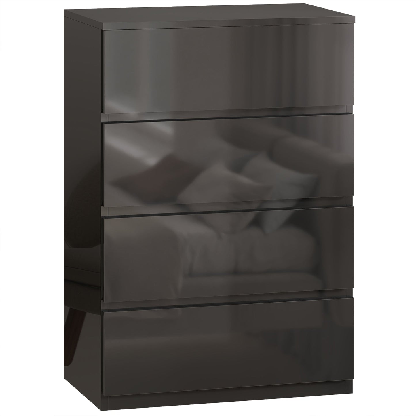 Chest of Drawers, 4 Drawers Storage Cabinet Floor Tower Cupboard for Bedroom Living Room, High Gloss Black