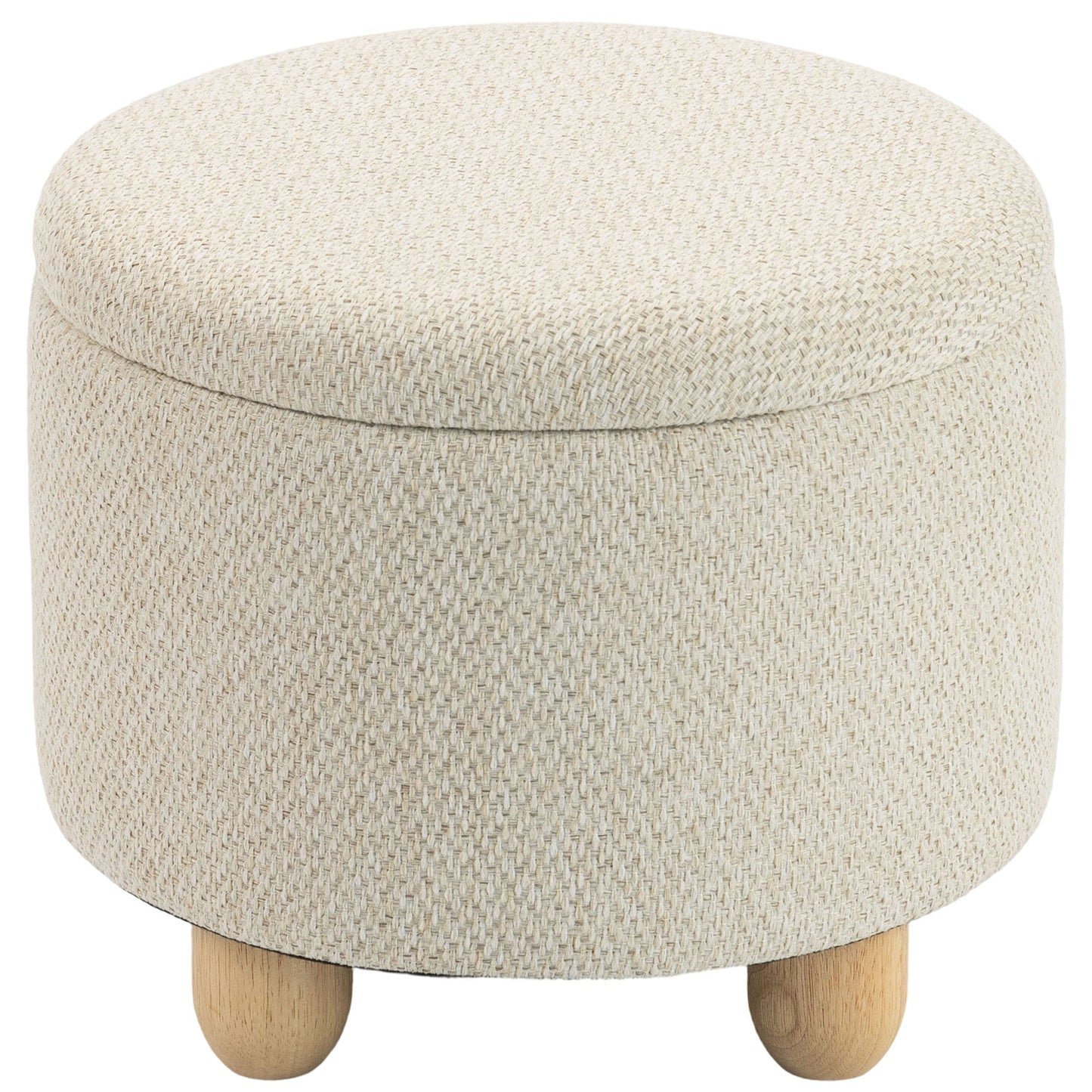 Storage Ottoman, Burlap Fabric Round Small Ottoman Foot Rest with Lid, Rubberwood Legs, End of Bed Bench Footstool for Bedroom, Hallway, Living Room, 38.5 x 38.5 cm, Beige