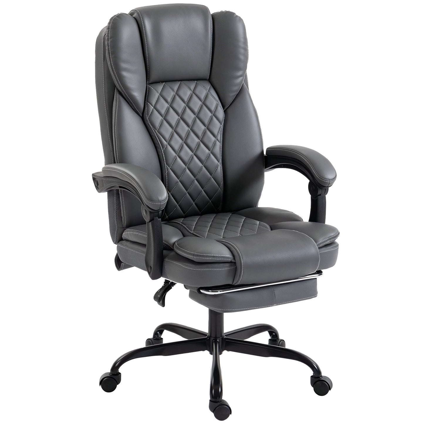 High-Back Executive Home Office Chair, PU Leather Computer Desk Chair with 360 Degree Swivel, Reclining Function, Retractable Footrest and Adjustable Height, Grey
