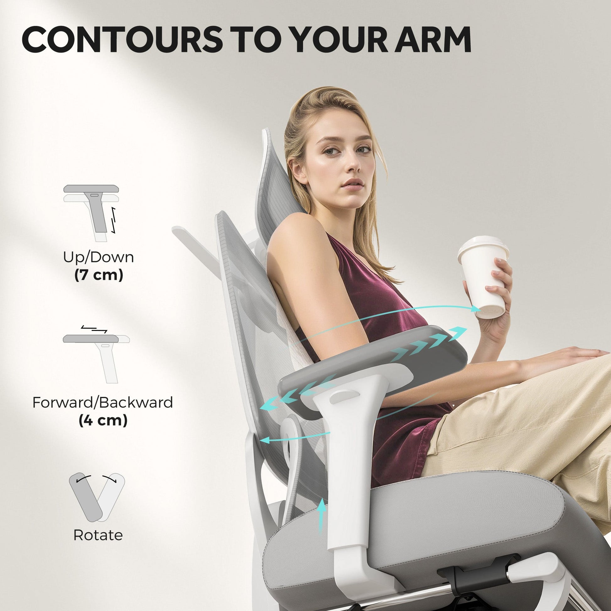 Ergonomic Office Chair, Mesh Desk Chair with 3D Armrests, Rotatable Headrest, Adjustable Lumbar Support, Coat Hanger, Footrest for Home Office, Grey