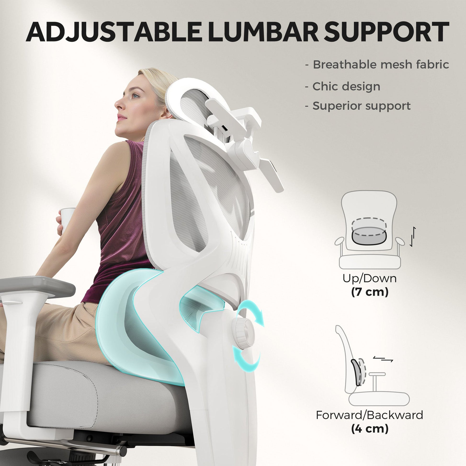Ergonomic Office Chair, Mesh Desk Chair with 3D Armrests, Rotatable Headrest, Adjustable Lumbar Support, Coat Hanger, Footrest for Home Office, Grey