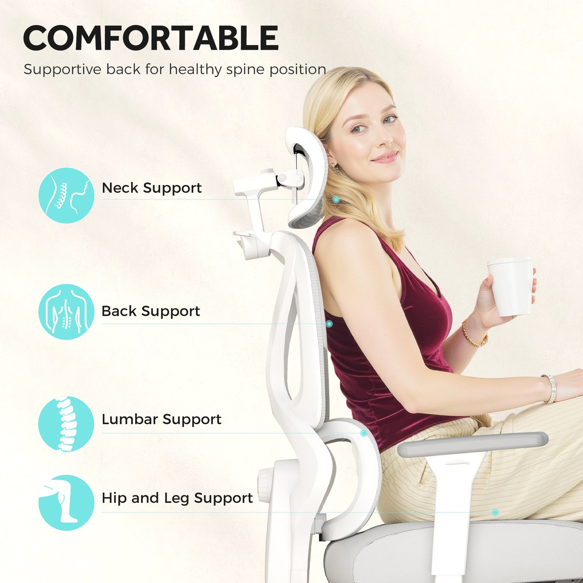 Ergonomic Office Chair, Mesh Desk Chair with 3D Armrests, Rotatable Headrest, Adjustable Lumbar Support, Coat Hanger, Footrest for Home Office, Grey
