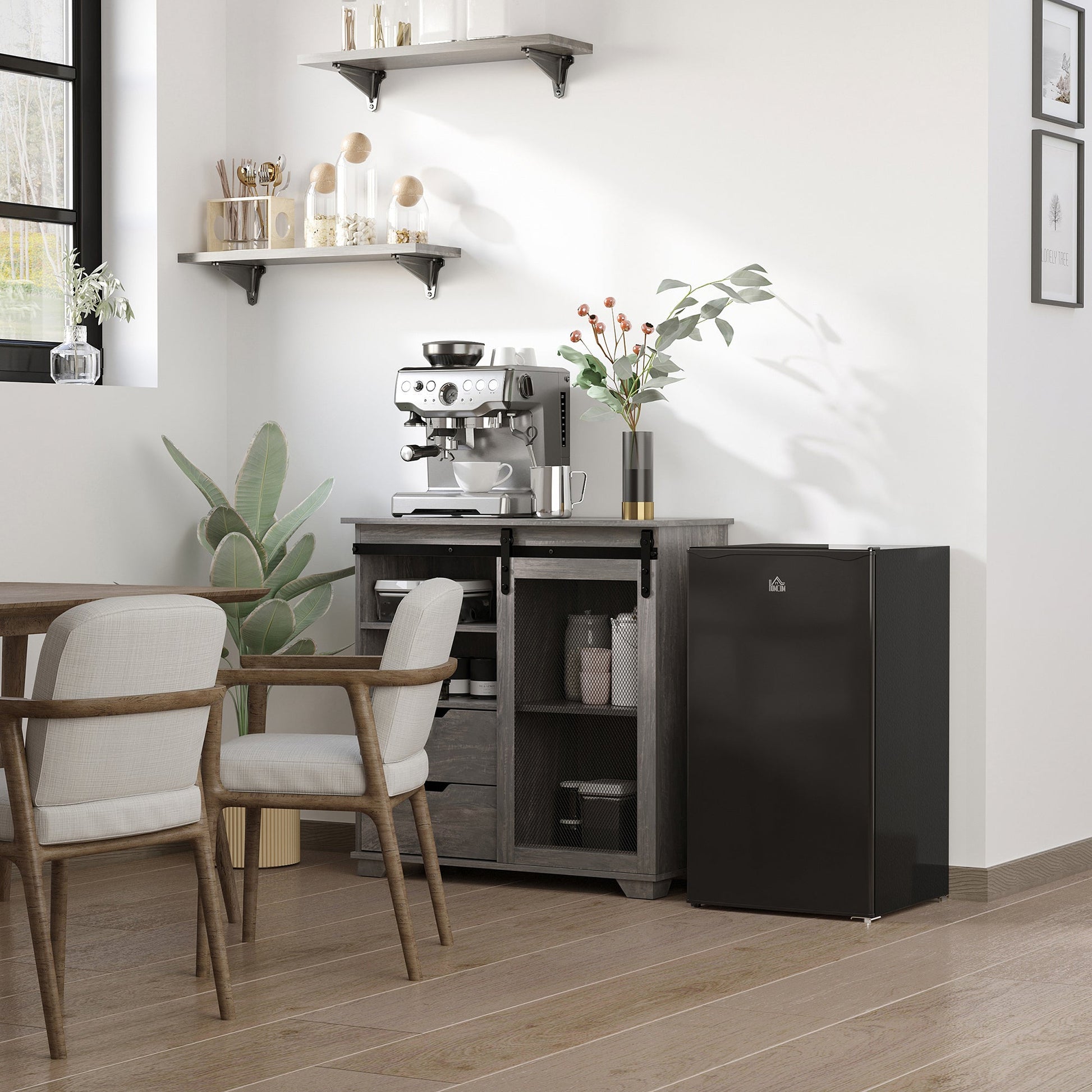 HOMCOM 91 Litre Freestanding Under Counter Fridge Freezer with Chiller Box, Reversible Door, Adjustable Thermostat, 47.5cm Wide,Black