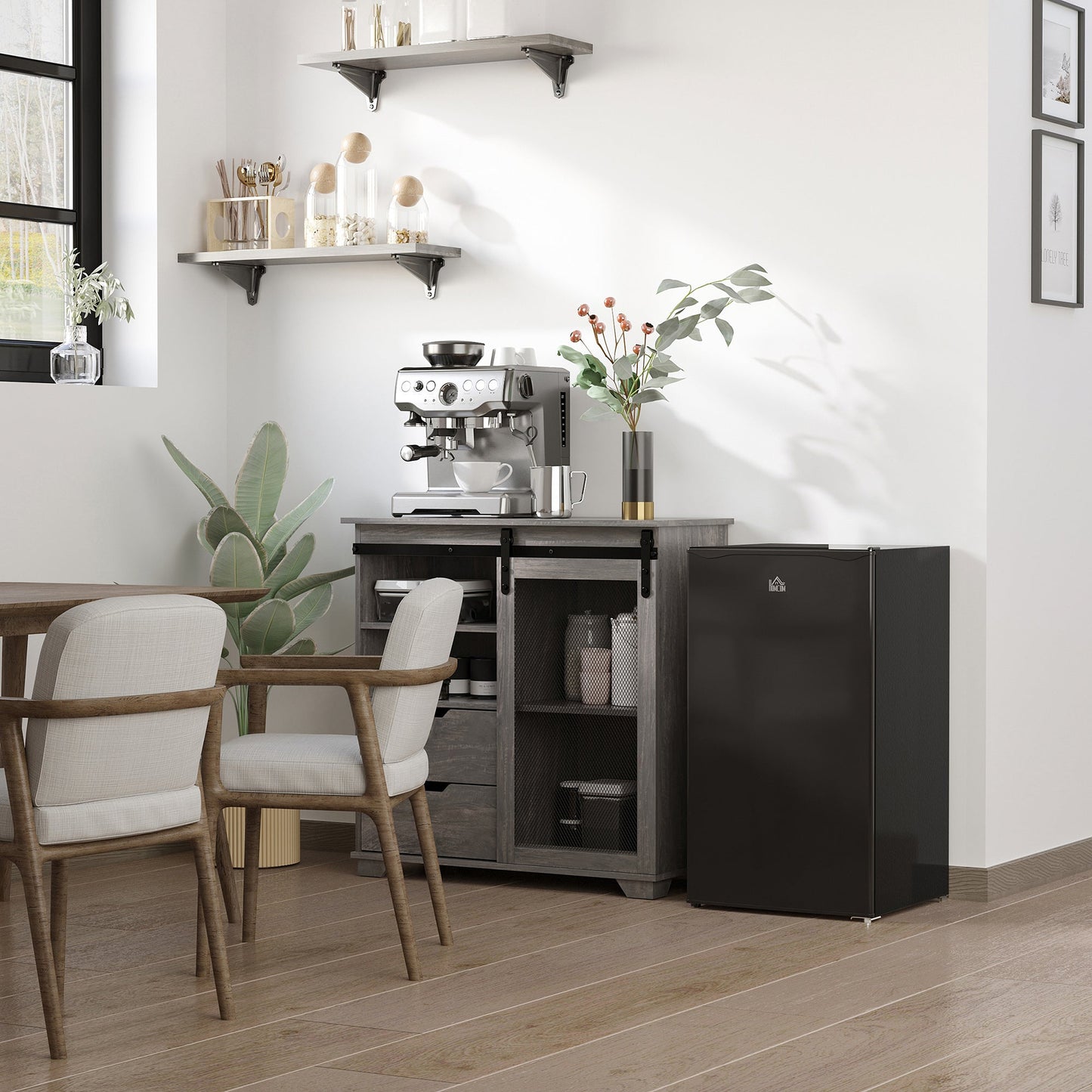 HOMCOM 91 Litre Freestanding Under Counter Fridge Freezer with Chiller Box, Reversible Door, Adjustable Thermostat, 47.5cm Wide,Black