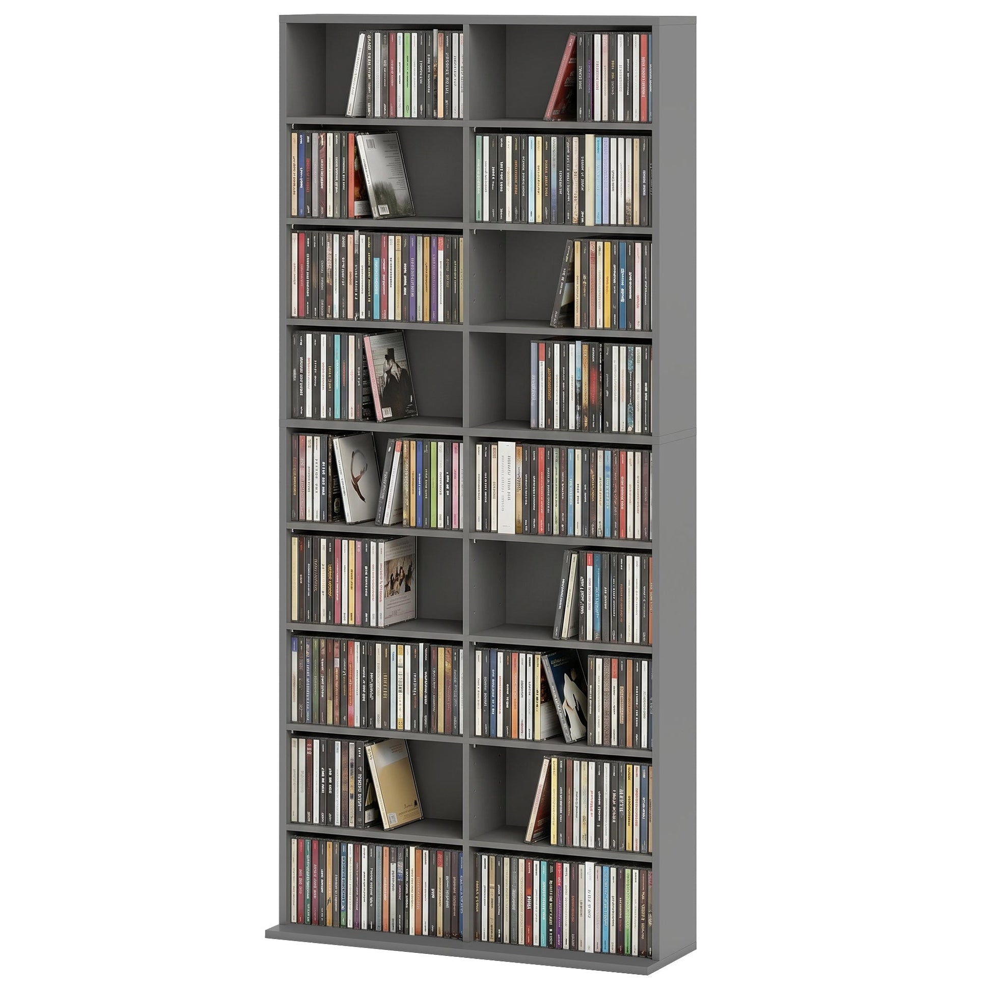 640 CD/360 DVD Storage Unit, Blu-ray Media Storage Shelf with 18 Compartments and 14 Adjustable Shelves, CD Tower for Living Room, Bedroom, Office, Grey