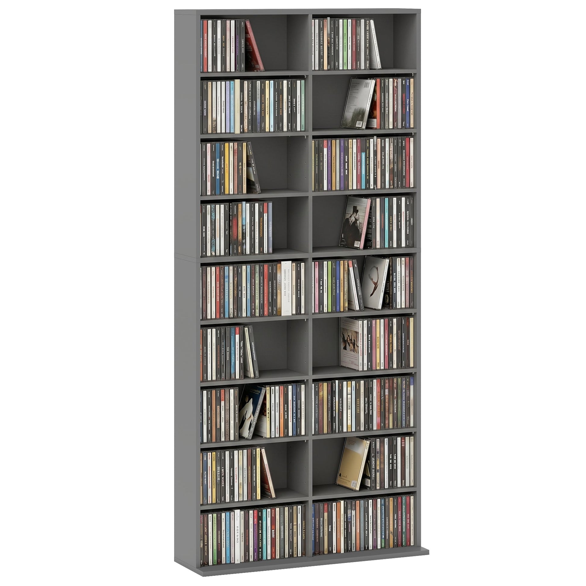 640 CD/360 DVD Storage Unit, Blu-ray Media Storage Shelf with 18 Compartments and 14 Adjustable Shelves, CD Tower for Living Room, Bedroom, Office, Grey