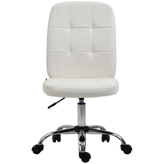 Vinsetto Armless Office Chair, Faux Leather Desk Chair with Adjustable Height, Button Tufted, White