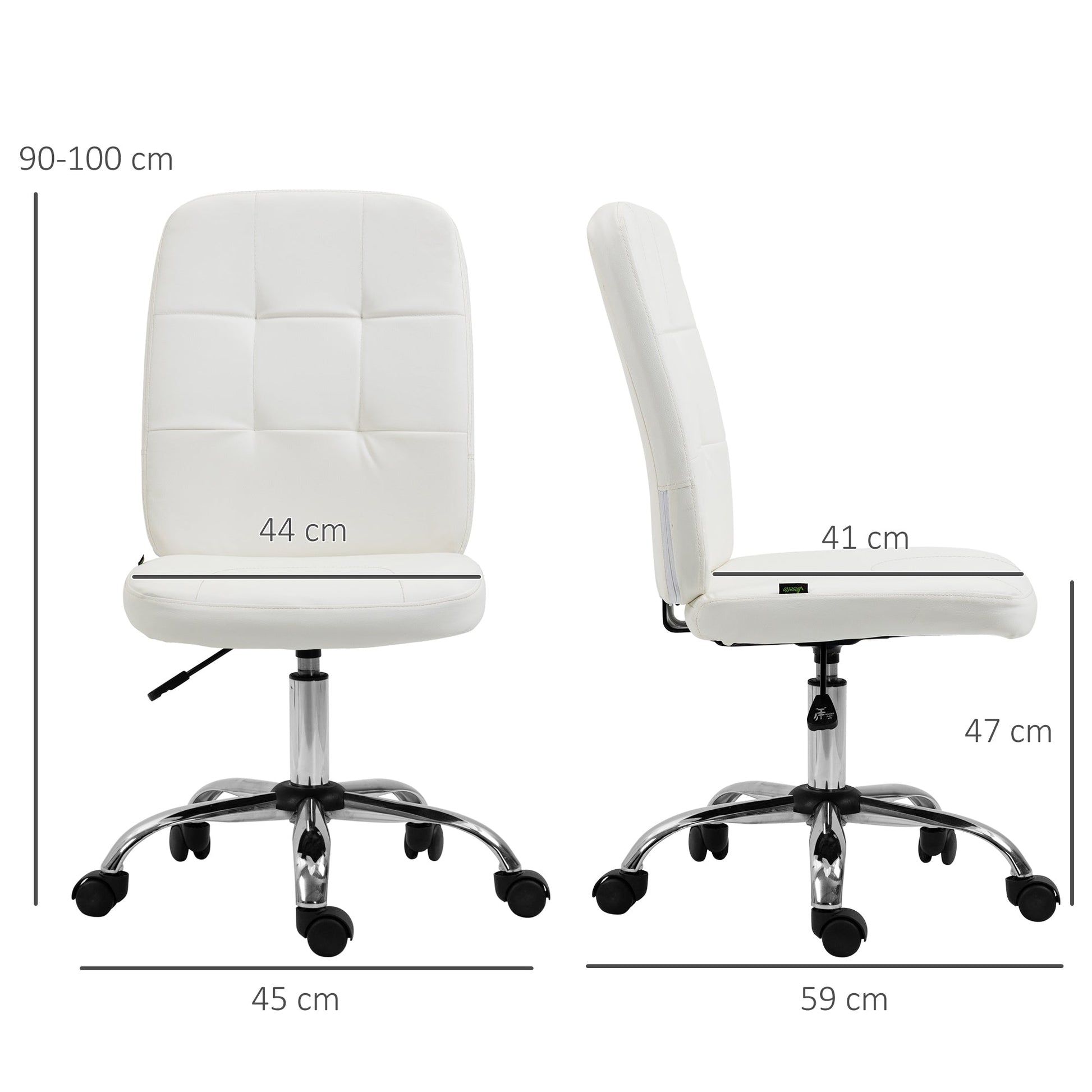 Vinsetto Armless Office Chair, Faux Leather Desk Chair with Adjustable Height, Button Tufted, White