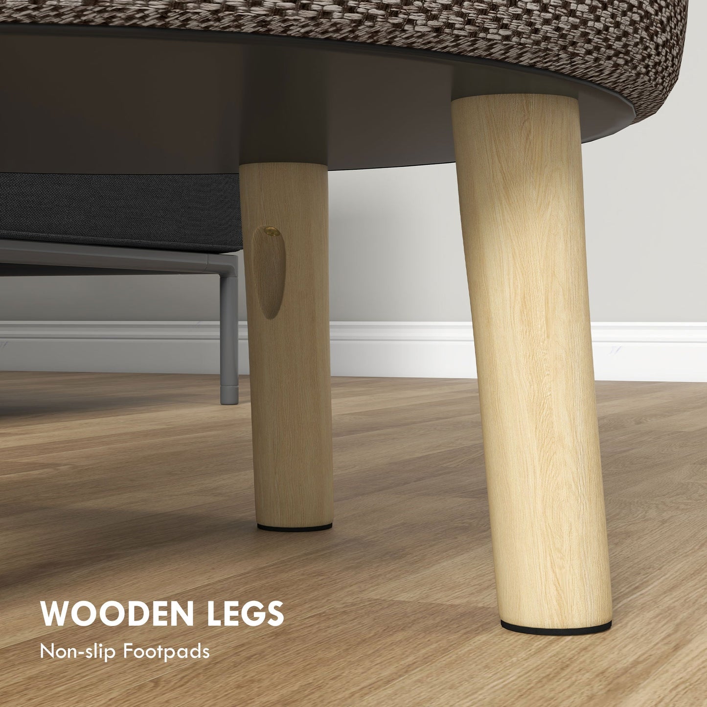 HOMCOM Round Storage Stool, Linen Fabric Upholstered Foot Stool with Removable Top, Padded Seat, Hidden Space and Wooden Legs for Living Room, Light Grey