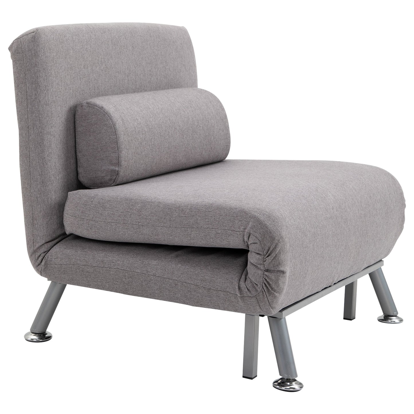 HOMCOM Linen Single Chair Bed, 3-in-1 Convertible Sleeper Chair with Adjustable Backrest, Pillow, for Living Room, Bedroom, Grey